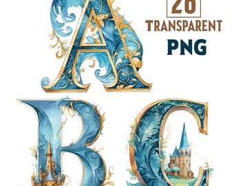Floral Alphabet Letters Clipart: Illuminated PNG Bundle (Digital Download)