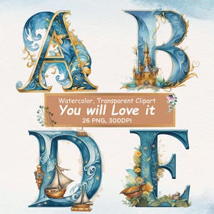 26 PNG Illuminated Letters Bundle Card Clipart, English Alphabet Floral Letters Clipart,Commercial Use, Digital Download