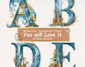 Floral Alphabet Letters Clipart: Illuminated PNG Bundle (Digital Download)