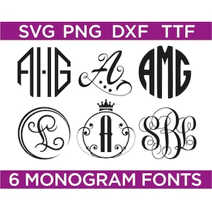 Elegant Monogram Fonts Bundle: Includes 6 TTF Fonts + SVG, PNG, dxf