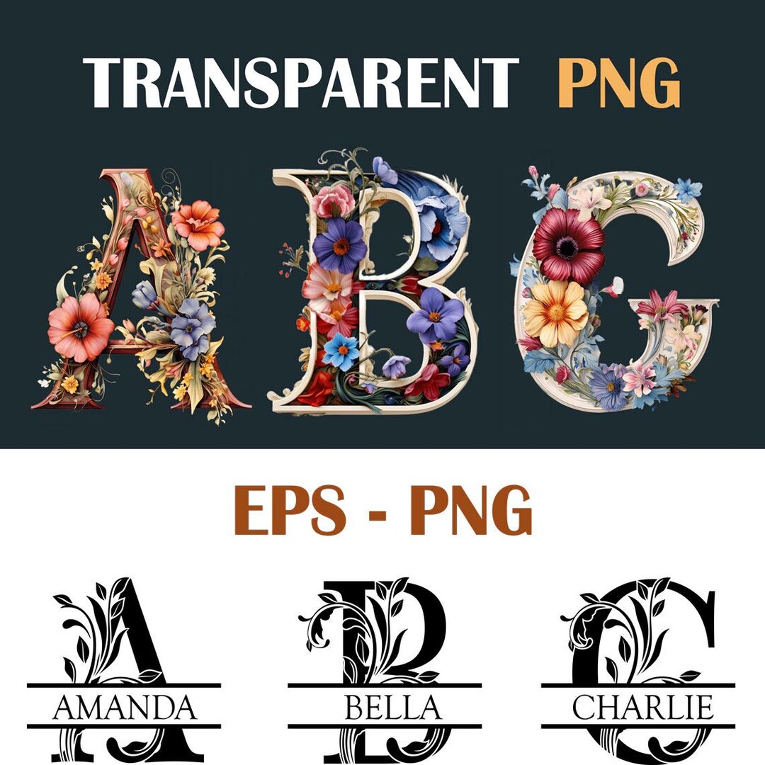 Spring Floral Alphabet PNG Clipart Set - Watercolor Monogram Combo - 26 ...