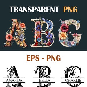 Spring Floral Alphabet PNG Clipart Set - Watercolor Monogram Combo - 26 Letters