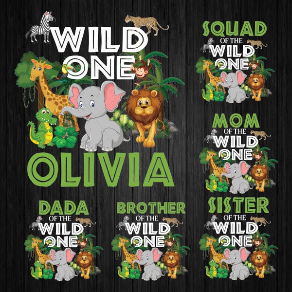 Personalized NameWild One Birthday Boy, Wild One Family Matching Png, Wild One Safari Birthday Png, Birthday Safari Jungle Animal