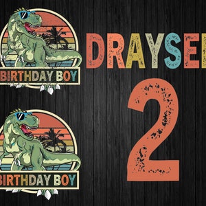 Nome e idade personalizados para aniversário de dinossauro em PNG, aniversário de sauro em PNG, aniversário de tiranossauro em PNG, festa de tiranossauro rex para meninos, aniversário de dinossauro para meninos