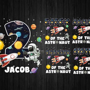Nom personnalisé anniversaire astronaute Png, famille astronaute Png, assorti anniversaire garçon, anniversaire espace Png, téléchargement numérique