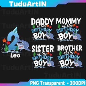 Família de Tubarões Personalizada Combinando com o Menino de Aniversário PNG, Aniversário de Tubarão PNG, Família de Tubarões PNG, Download Digital