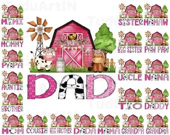 Family Farm Animal Birthday Family Matching Png, Farm Birthday Png, Matching Farm Birthday Png, Pink Gingham Birthday Png, Digital Download