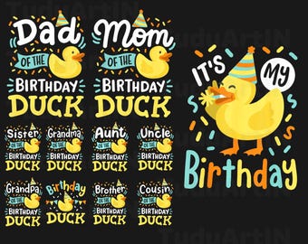 Bundle Family Birthday Duck Kids Girls Boys Rubber Duck Bday Party Family Png, Birthday Duck Png, Cute Animal Png, Happy Birthday Png