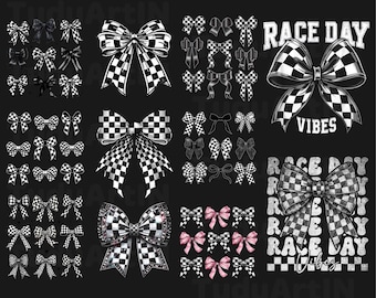 Bundle Coquette Bow Checkered Flag Race Car Racing Women Cute Png, Black Ribbon Sublimination Png, Checkered Bow Png, Race Png,Checkered Png