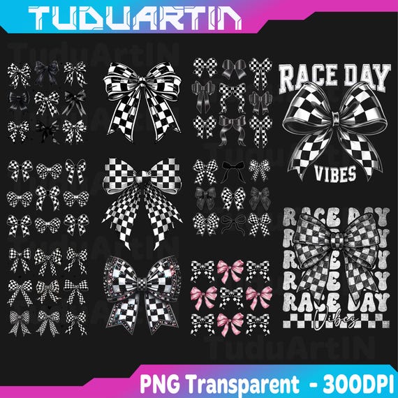 Bundle Coquette Bow Checkered Flag Race Car Racing Women Cute Png, Black Ribbon Sublimination Png, Checkered Bow Png, Race Png,Checkered Png