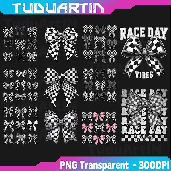 Bundle Coquette Bow Checkered Flag Race Car Racing Women Cute Png, Black Ribbon Sublimination Png, Checkered Bow Png, Race Png,Checkered Png