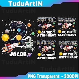Astronauta con nombre personalizado (Png), Astronauta familiar (Png), Cumpleaños a juego para niño, Cumpleaños espacial (Png), Descarga digital