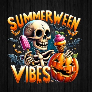 TYLKO PNG Summerween Vibe Skeleton Ice Cream Png, Halloween Summer Vacation Png, Halloween Png, Pobieranie cyfrowe