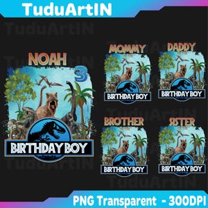 Personalisierter Name und Alter Dinosaurier Png, Familie Geburtstag Junge Png, Familie Geburtstag T-rex, Benutzerdefinierte Dinosaurier Png, digitaler Download