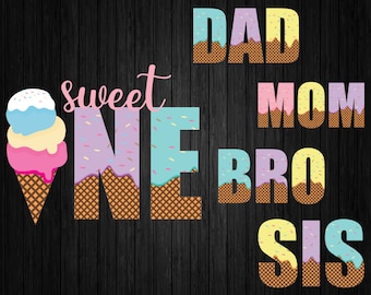 Family Ice Cream Birthday Png, Mom Dad Bro Sis Family Ice Cream Birthday Png, Matching Ice Cream Birthday Png, Digital Download