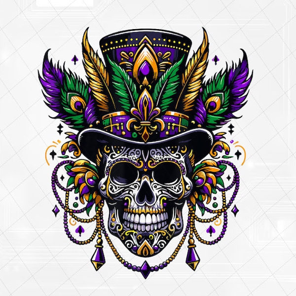 PNG ONLY Mardi Gras Skull Top Hat New Orleans Witch Doctor Voodoo Png, Mardi Gras Png, Digital Download