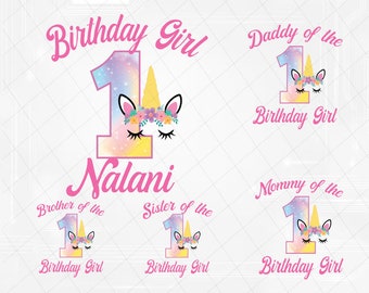 Personalization Name And Age Girls Unicorn Birthday Png, Personalized Family Birthday Png, Mommy and Daddy Matching Png