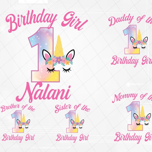 Personalization Name And Age Girls Unicorn Birthday Png, Personalized Family Birthday Png, Mommy and Daddy Matching Png