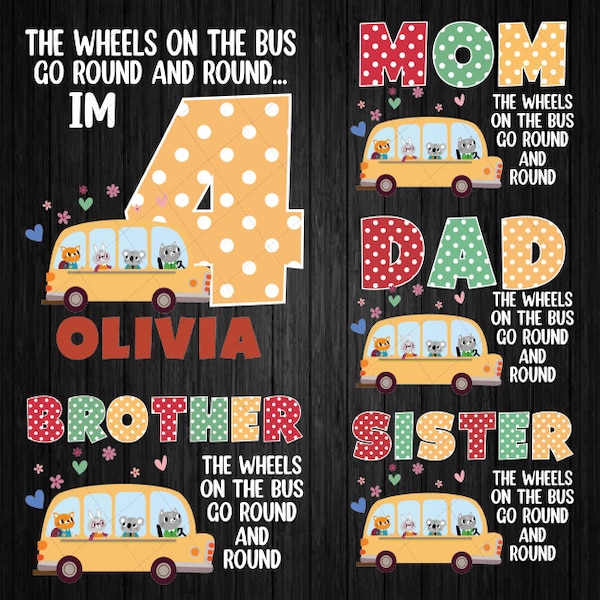 Personalized The Wheels Family Matching Wheels On The Bus Birthday Png, Personalized Nursery Birthday Png, Digital Download