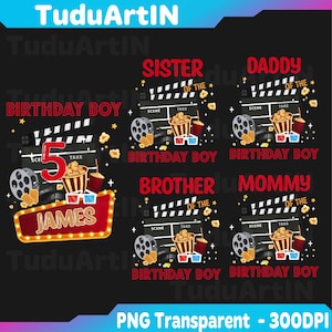 Personalized Name Age Movie Birthday Png, Movie Night Admit One Png, Red Carpet Matching Birthday Movie Png, Digital Download
