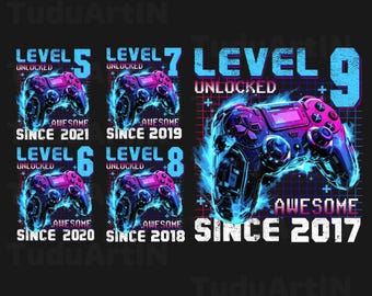 Bundle Level 5-9 Unlocked Awesome Since 2017-2021 Birthday Gaming Png, Level 5-9 Unlocked Png, Video Games birthday Png,Since 2017-2021 Png