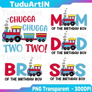 Familie trein verjaardag Svg, jongens verjaardag bijpassende familie verjaardag Svg, Chugga Chugga twee twee verjaardag Svg, digitale download