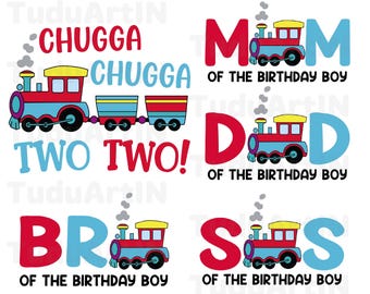 Aniversário de trem em família Svg, Aniversário de meninos combinando com a família Svg, Aniversário de dois dois Chugga Chugga Svg, Download digital