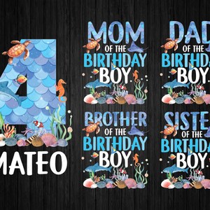 Nombre personalizado Cumpleaños Mar Pez Océano Png, Cumpleaños Océano Familiar Coincidencia Png, Animales Acuario Cumpleaños, Descarga digital
