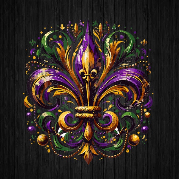 PNG ONLY Vintage Fleur-de Lis New Orleans Png, Mardi Gras Fleur-de Lis Png, Mardi Gras Png, Digital Download