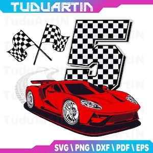 5th Birthday Race Car Boys 5 Five racing car flag Svg, Racecar Birthday Svg, Racing Birthday Svg, Birthday Gift Svg, Instant Download