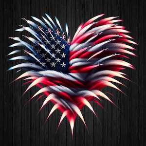 PNG SOMENTE Avião de Fogos de Artifício Retro Bandeira Americana Coração Png, 4 de Julho Fogos de Artifício Png, Dia da Independência Png, Download Digital