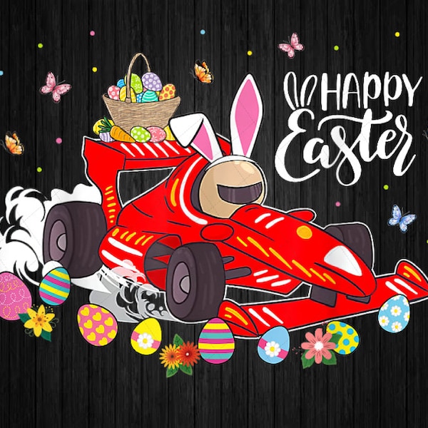 PNG ONLY Happy Easter Racing Car Png, Bunnies Eggs Hunt Png, Easter Day Png, Digital Download