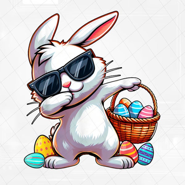 PNG ONLY Easter Rabbit Bunny Egg Hunting Png, Bunny Dabbing With Egg Png, Easter Day Png, Digital Download