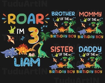 Compleanno di dinosauri in formato PNG, Compleanno di dinosauri con nome ed età personalizzati in formato PNG, Abbinamento di dinosauri in famiglia, Download digitale