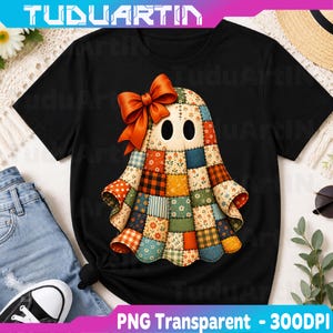 Patchwork Ghost Quilters Fall Quilting Sewers Halloween Png, Patchwork Ghost Png, Halloween Vintage Ghost, Cozy Spo-oky Fall Design Png