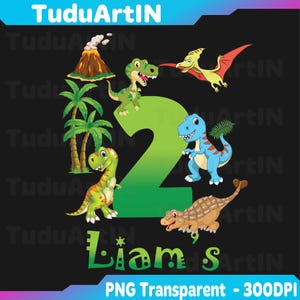 Dinosauro di compleanno per bambini personalizzato in formato PNG, qualsiasi nome, qualsiasi età, testo personalizzato, ricordo di compleanno 1°, 2° e 3° anno, download digitale