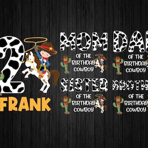 Nome personalizado combinando com a família, aniversário de cowboy, PNG, aniversário personalizado de amante de cowboy do Texas, download digital