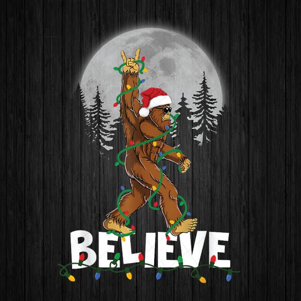 PNG ONLY Big-foot Rock Roll Sasquatch Christmas Believe Png, Santa Big-foot Png, Christmas Png, Digital Download