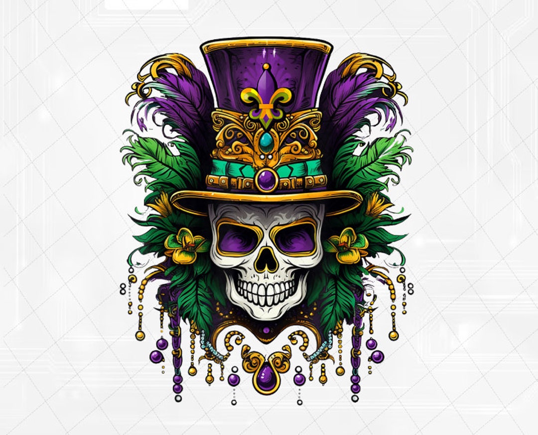 PNG ONLY Mardi Gras Sugar Skull Png, Skeleton Mardi Gras Png, Mardi