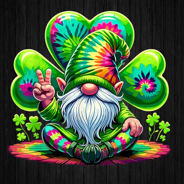 PNG ONLY Shamrock Tie Dye Gnome St Patrick's Day Png, Tie Dye Irish shamrock Png, St Patricks Day Png, Digital Download