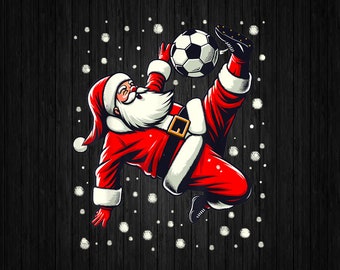 PNG ONLY Santa Plays Soccer Bicycle Kick Png, Christmas Sport Santa Png, Christmas Png, Digital Download