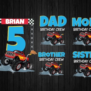 Fête d'anniversaire personnalisée Monster Truck, famille assortie Monster Truck anniversaire équipage Png, anniversaire famille camion Png, téléchargement numérique