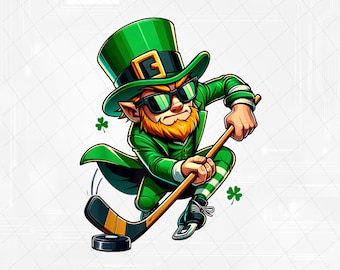 PNG ONLY Leprechaun Playing Hockey Png, St Patricks Day Sport Png, Patrick's Day Png, Digital Download