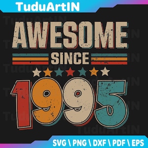 Awesome Since 1995 birthday born 1995 Gifts Svg, 1995 Birthday Svg, 30th Birthday Svg, Vintage 1995 Svg, Png, Dxf, Eps, Instant Download