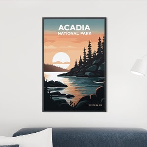 Acadia National Park Poster - Hand-Illustrated Landscape Art - Maine Nature Wall Decor - Unique Travel Gift - High-Quality Print