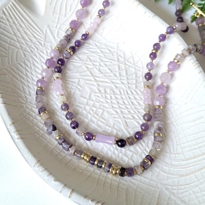Handmade amethyst necklace with gold accents, beaded jewelry for her, gift for her, birthday