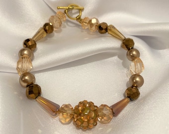 Gold Disco Ball Beaded Bracelet: Dainty Toggle Clasp Bracelet