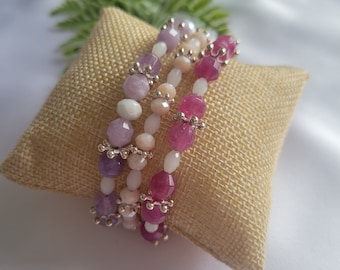 Classic Pastel Color Bead Bracelet with White dainty Gift for her, Bridesmaid Gift, Birthday Gift, Holiday Christmas Gift Friend Mom Girl