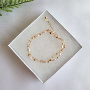 Gold Pearl chain Bracelet, Stackable, Shiny Simple Dainty Bracelet, Gift for her, Bridesmaid Gift, Birthday Gift, Holiday Gift, Mom, Friend