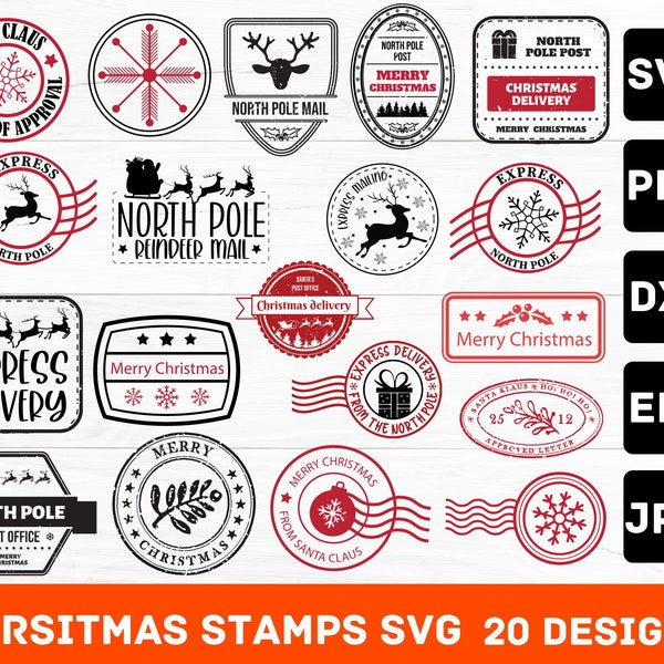 Santa Stamp SVG Bundle, North Pole Svg Bundle, Christmas Stamp Svg, Santa Sack Svg, Reindeer Mail svg, Santa Seal Svg, Santa Letter Svg PNG